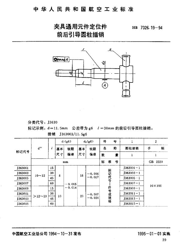 HB 7026.19-1994 夹具通用元件定位件 前后引导圆柱插销