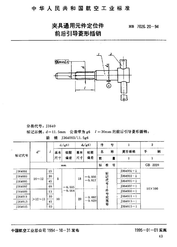 HB 7026.20-1994 夹具通用元件定位件 前后引导菱形插销