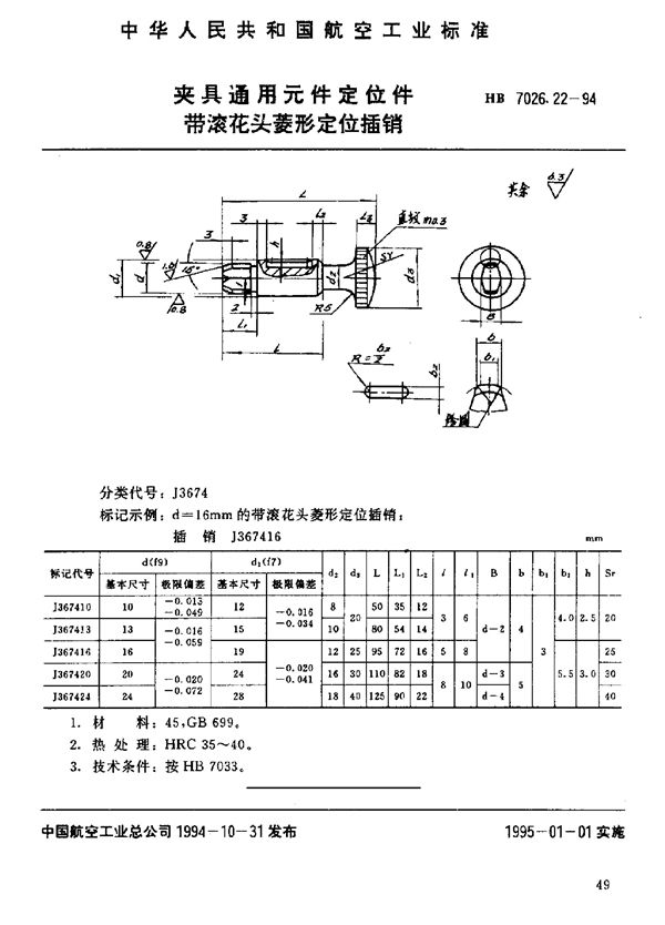 HB 7026.22-1994 夹具通用元件定位件 带滚花头菱形定位插销