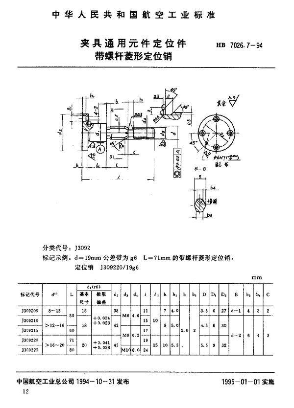 HB 7026.7-1994 夹具通用元件定位件 带螺杆菱形定位销