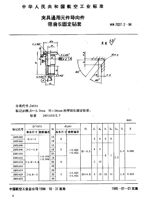 HB 7027.3-1994 夹具通用元件导向件长导套