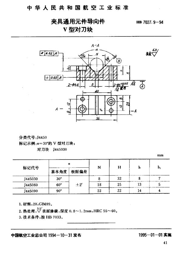 HB 7027.9-1994 夹具通用元件导向件V型对刀块