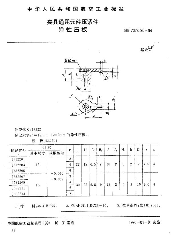 HB 7028.20-1994 夹具通用元件压紧件 弹性压板