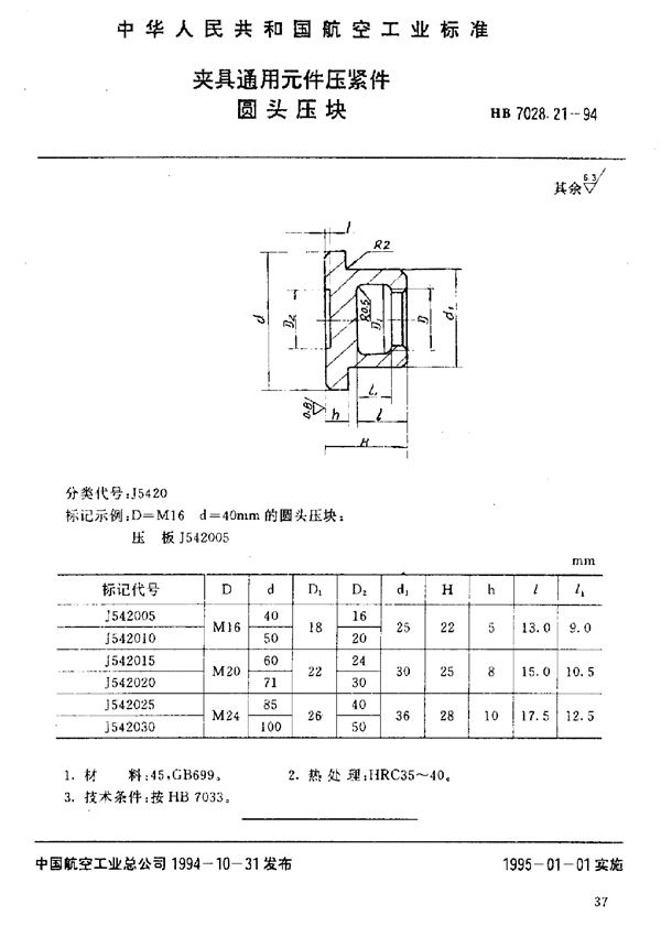 HB 7028.21-1994 夹具通用元件压紧件 圆头压块