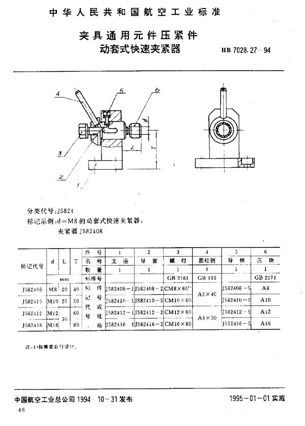 HB 7028.27-1994 夹具通用元件压紧件 动套式快速夹紧器