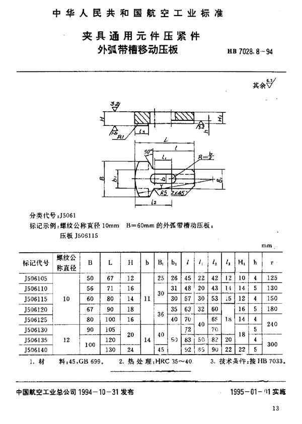 HB 7028.8-1994 夹具通用元件压紧件 外弧带槽移动压板