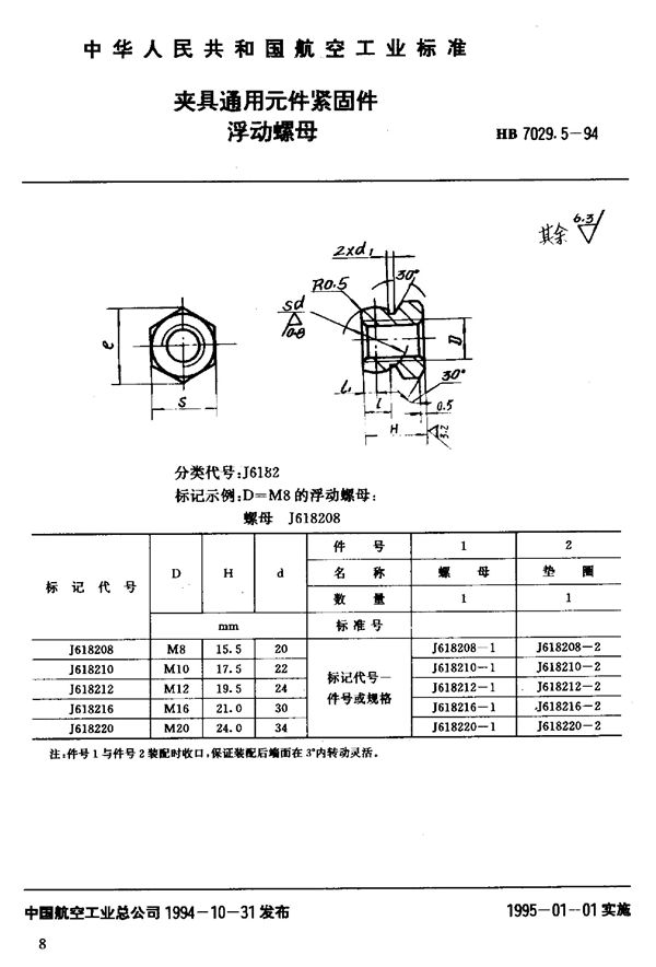 HB 7029.5-1994 夹具通用元件紧固件浮动螺母