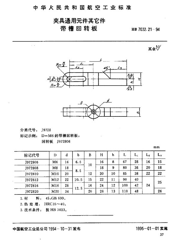 HB 7032.21-1994 夹具通用元件其它件 带槽回转板