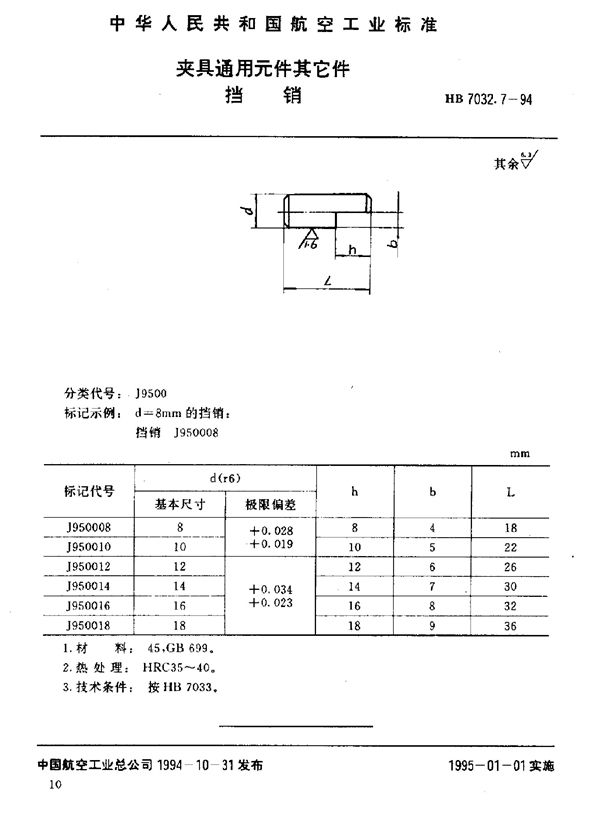 HB 7032.7-1994 夹具通用元件其它件 挡销