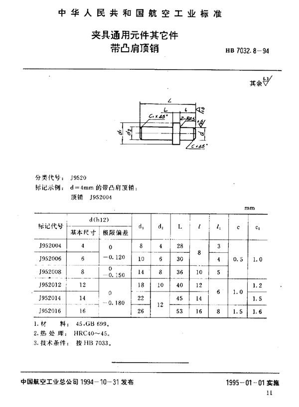 HB 7032.8-1994 夹具通用元件其它件 带凸肩顶销