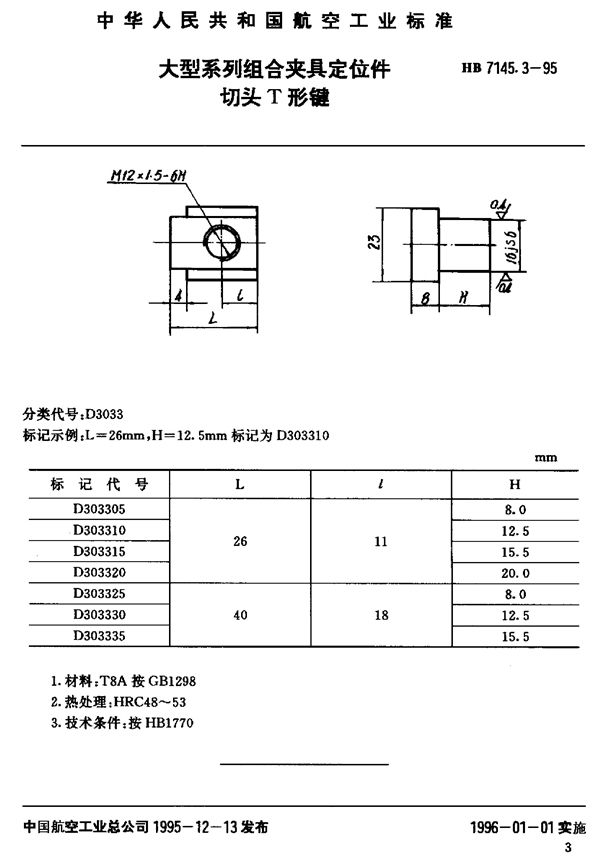 HB 7145.3-1995 大型系列组合夹具定位件 切头T形键