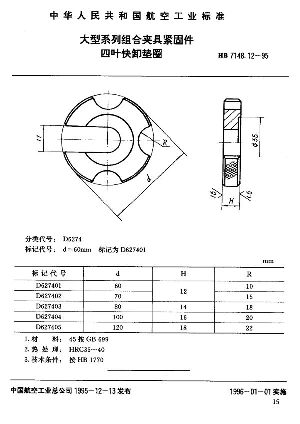 HB 7148.12-1995 大型系列组合夹具紧固件 四叶快卸垫圈