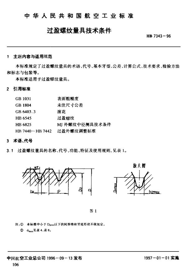 HB 7343-1996 过盈螺纹量具技术条件