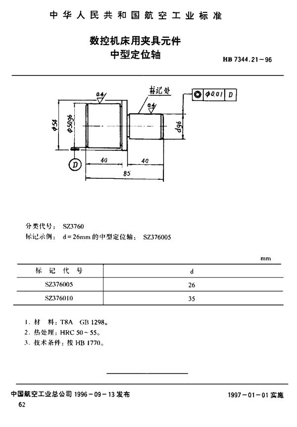 HB 7344.21-1996 数控机床用夹具元件 中型定位轴