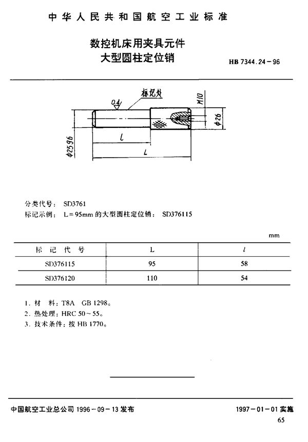 HB 7344.24-1996 数控机床用夹具元件 大型圆柱定位销