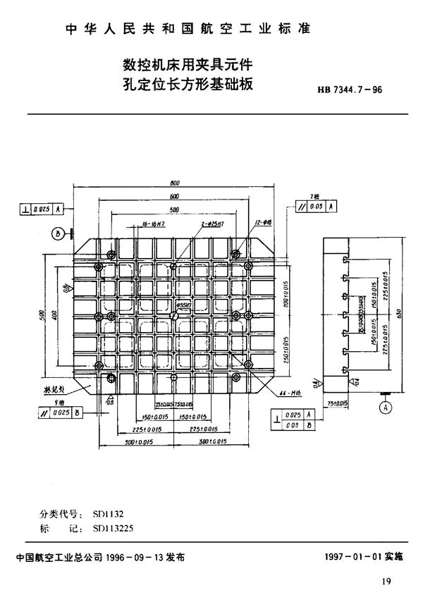 HB 7344.7-1996 数控机床用夹具元件 孔定位长方形基础板