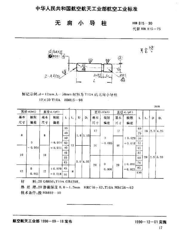 HB 815-1990 无肩小导柱