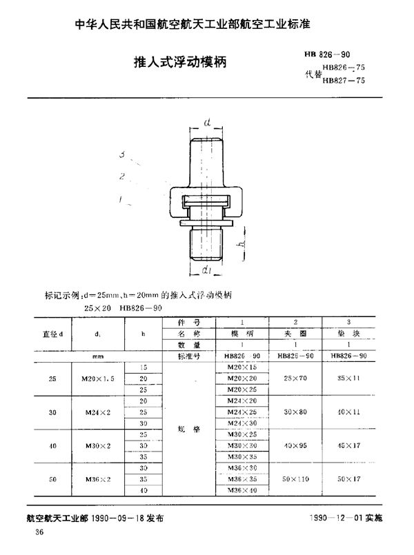 HB 826-1990 推入式浮动模柄