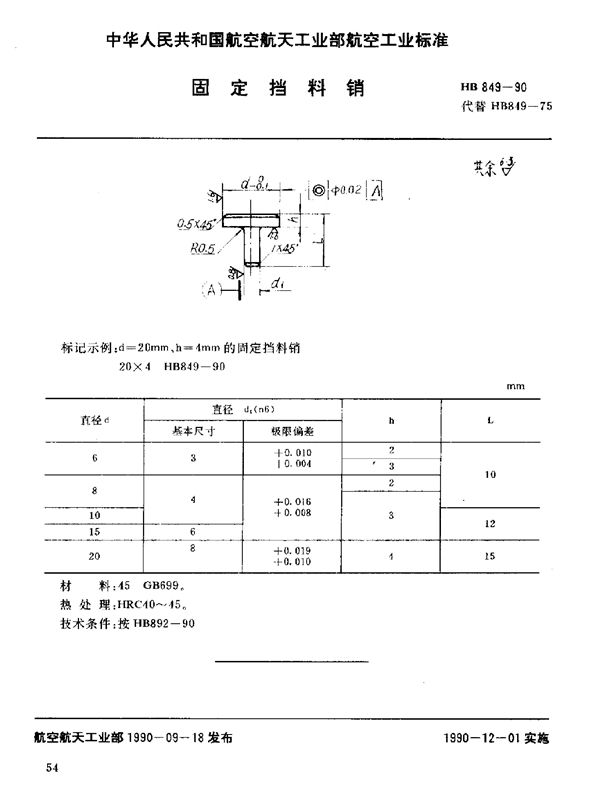 HB 849-1990 固定挡料销