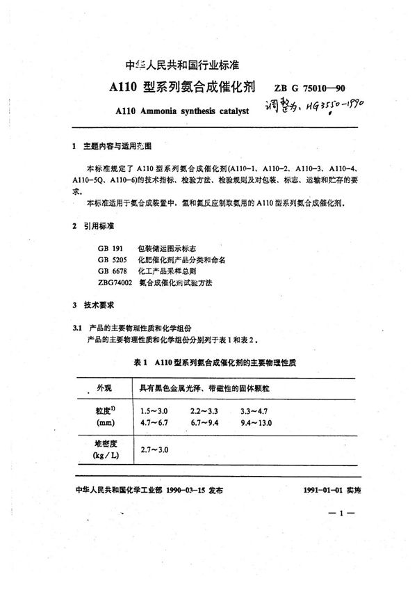 HG 3550-1990 A110系列氨合成催化剂