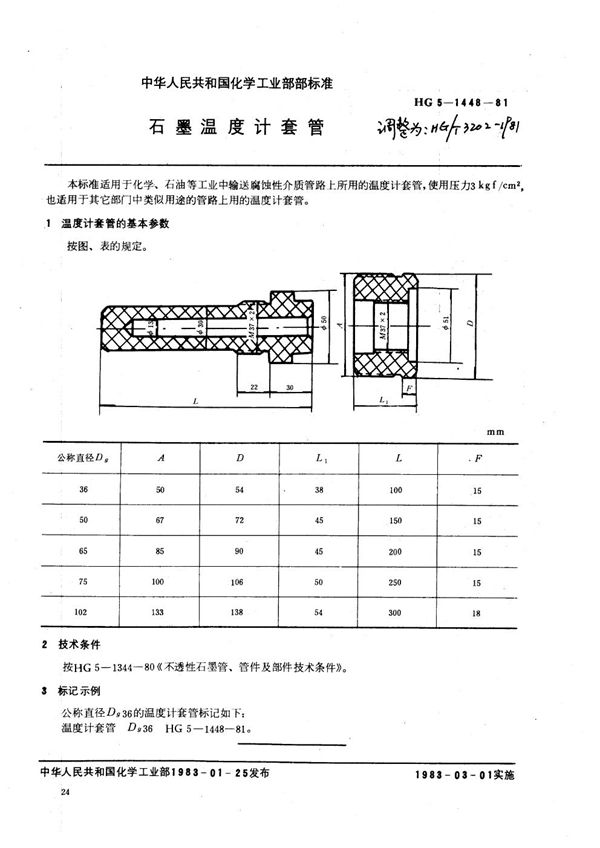 HG/T 3202-1981 石墨管温度计套管