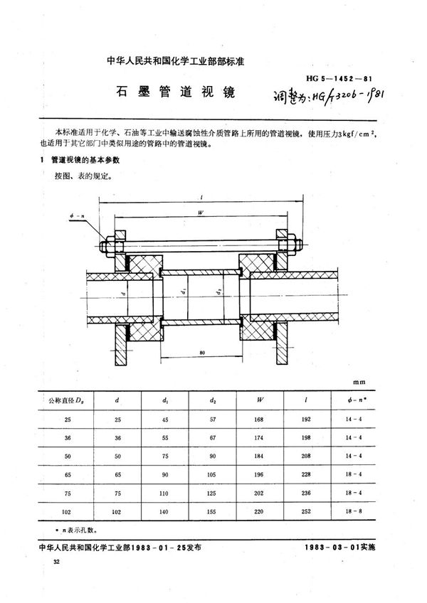 HG/T 3206-1981 石墨管道视镜