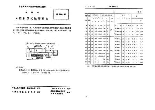 JB 1885-1977 扣压式胶管接头(a型)