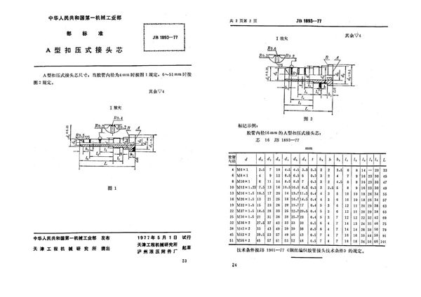 JB 1893-1977 a型扣压式接头芯