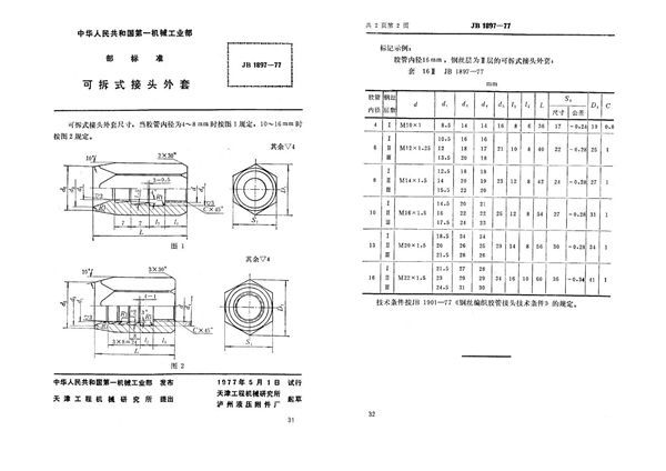 JB 1897-1977 可拆式接头外套