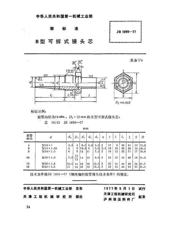 JB 1899-1977 b型可拆式接头芯