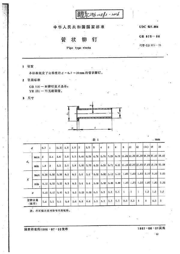 JB/T 10582-2006 管状铆钉