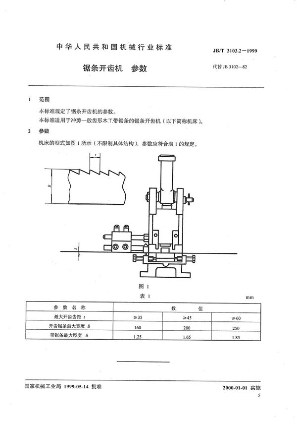 JB/T 3103.2-1999 锯条开齿机  参数