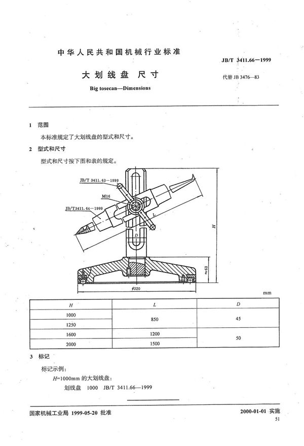 JB/T 3411.66-1999 大划线盘 尺寸