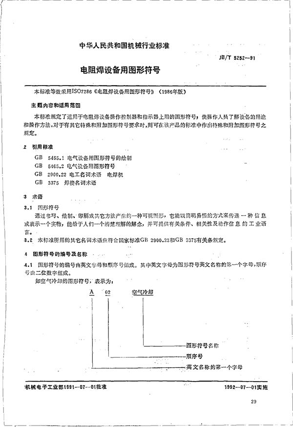 JB/T 5252-1991 电阻焊设备用图形符号