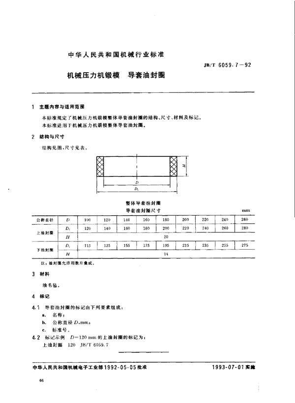 JB/T 6059.7-1992 机械压力机锻模 导套油封圈