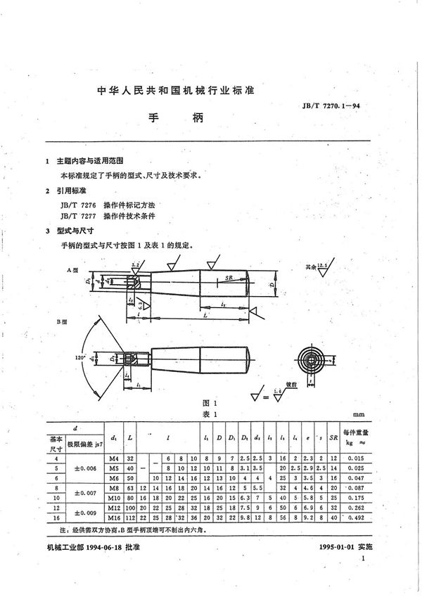 JB/T 7270.1-1994 手柄