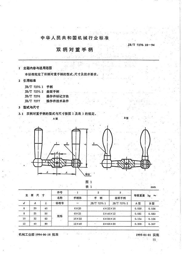 JB/T 7270.10-1994 双柄对重手柄