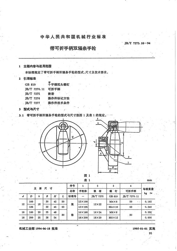 JB/T 7273.10-1994 带可折手柄双幅条手轮