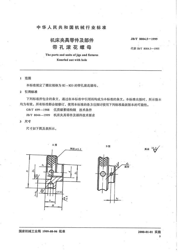 JB/T 8004.5-1999 机床夹具零件及部件 带孔滚花螺母