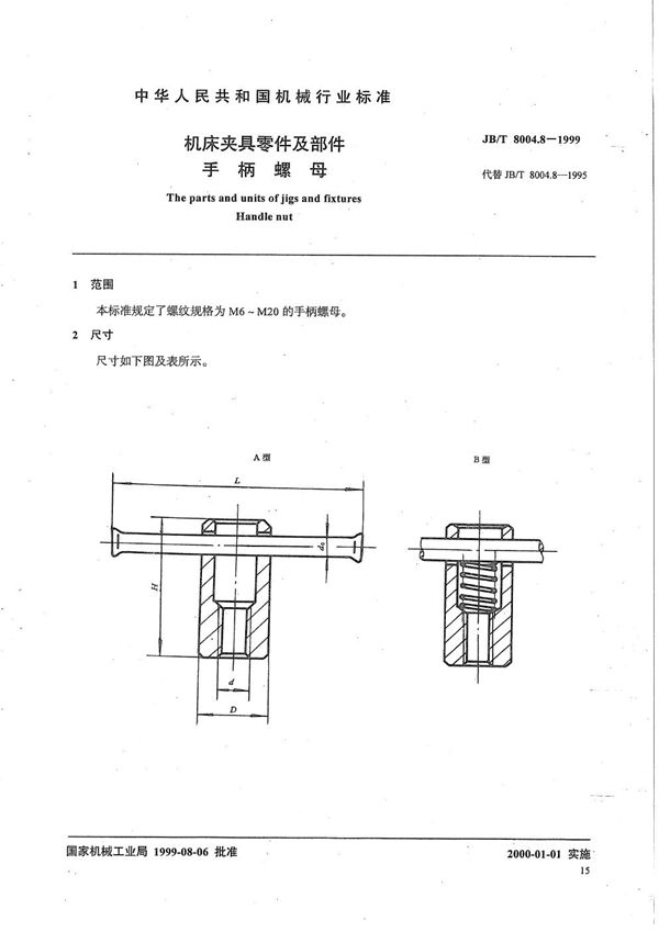 JB/T 8004.8-1999 机床夹具零件及部件 手柄螺母