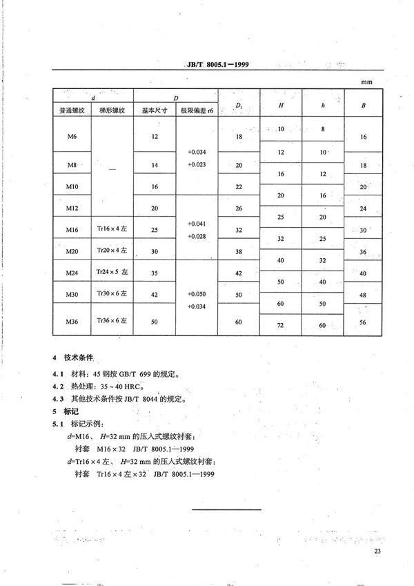 JB/T 8005.1-1999 机床夹具零件及部件 压入式螺纹衬套