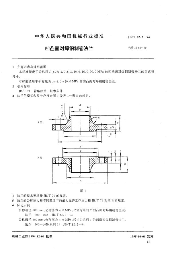 JB/T 82.2-1994 凹凸面对焊钢制管法兰