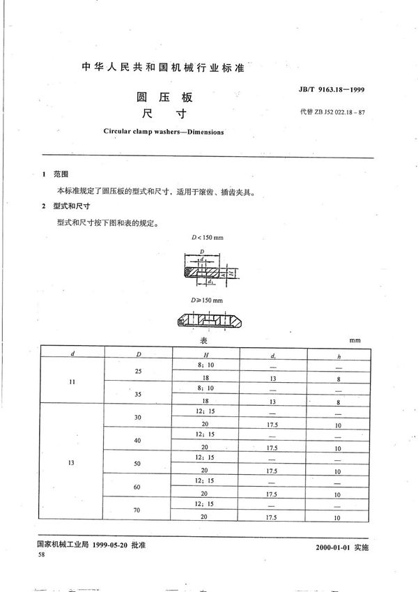 JB/T 9163.18-1999 圆压板 尺寸