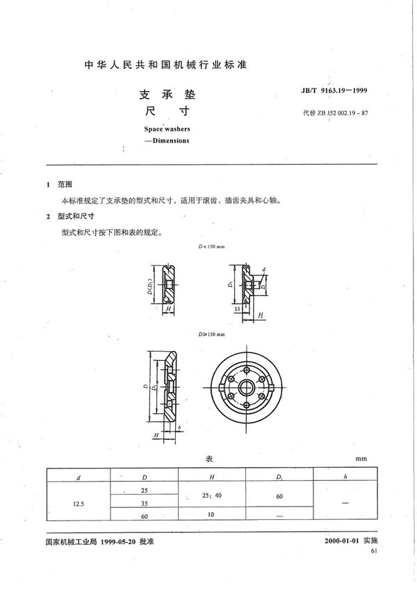 JB/T 9163.19-1999 支承垫 尺寸