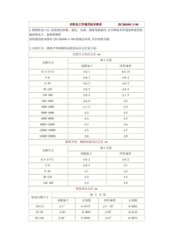 JB/ZQ 4000.2-1986 切削加工件通用技术要求