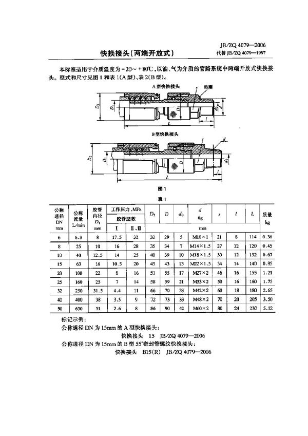 JB/ZQ 4079-2006 快换接头（两端开放式)