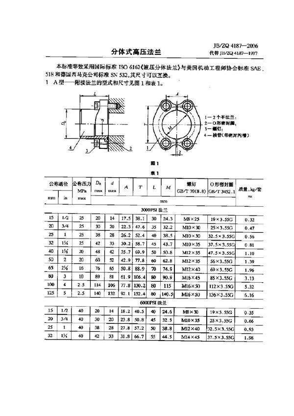 JB/ZQ 4187-2006 分体式高压法兰