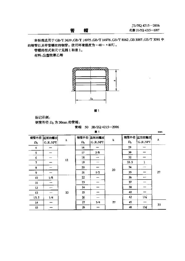 JB/ZQ 4215-2006 管帽