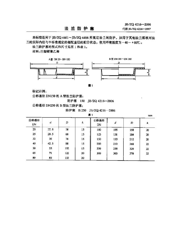 JB/ZQ 4216-2006 法兰防护塞