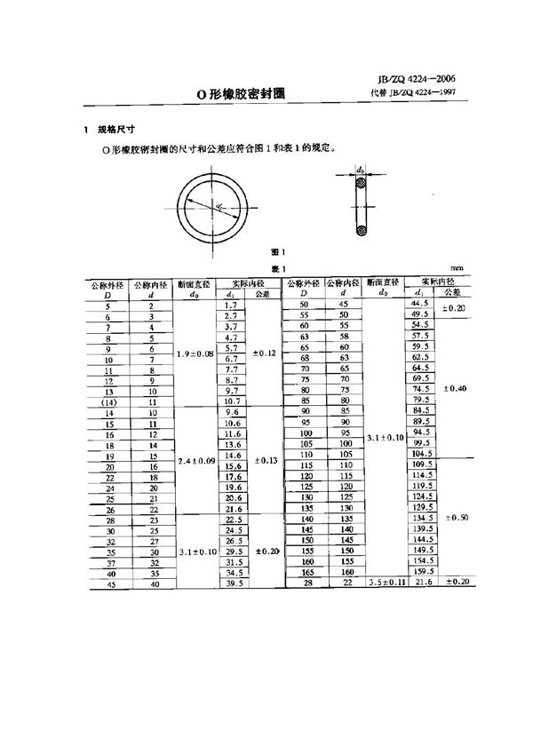 JB/ZQ 4224-2006 O形橡胶密封圈